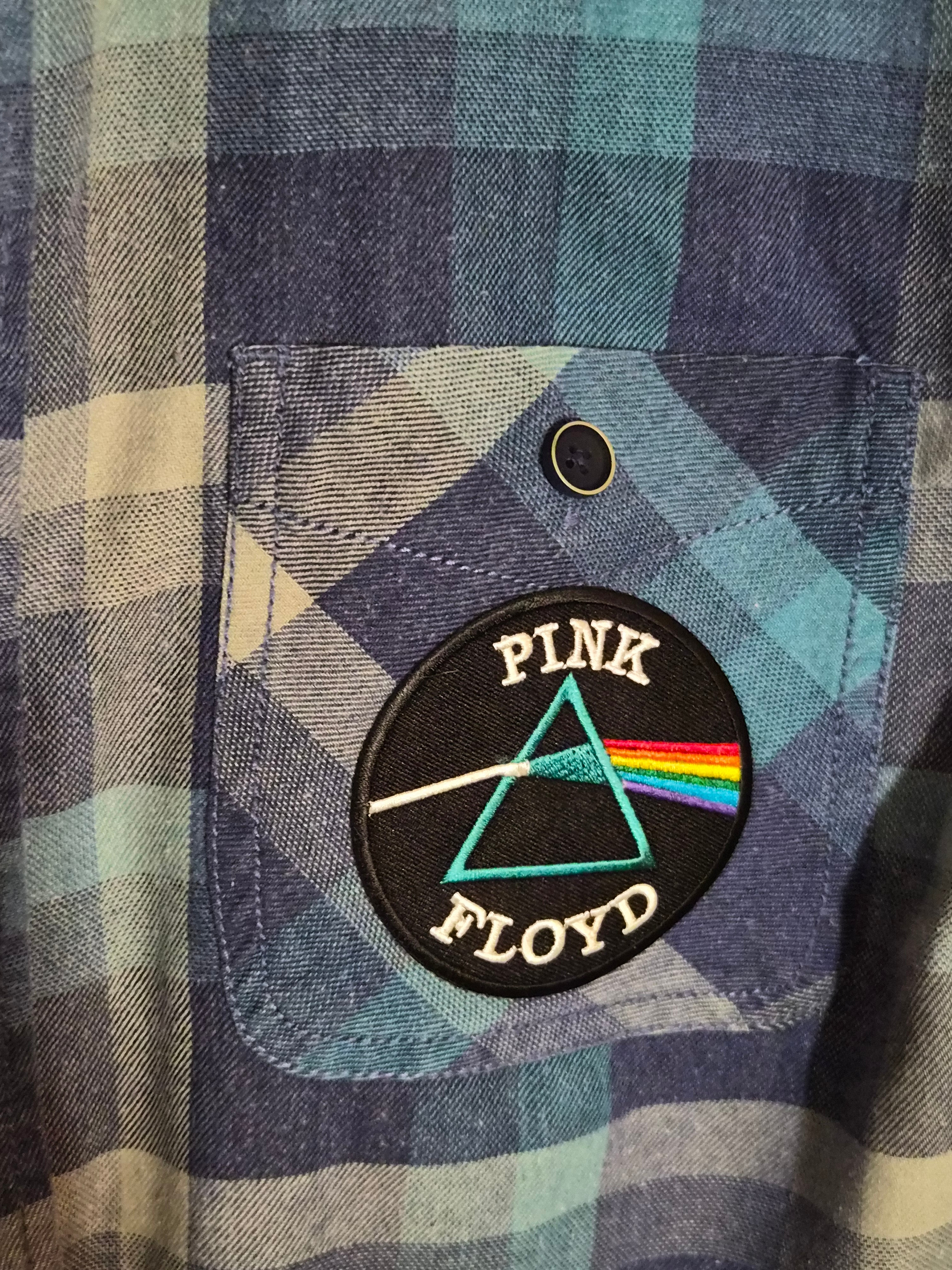 One-of-One Punk Flannel – Pink Floyd Patch – DIY Reworked Shirt Med