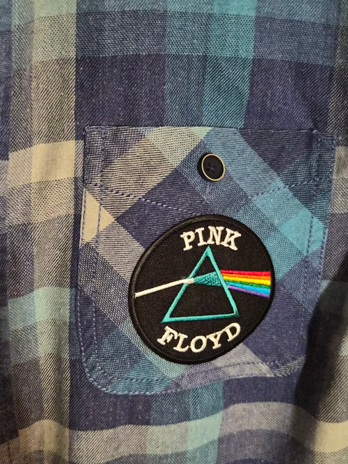 One-of-One Punk Flannel – Pink Floyd Patch – DIY Reworked Shirt Med