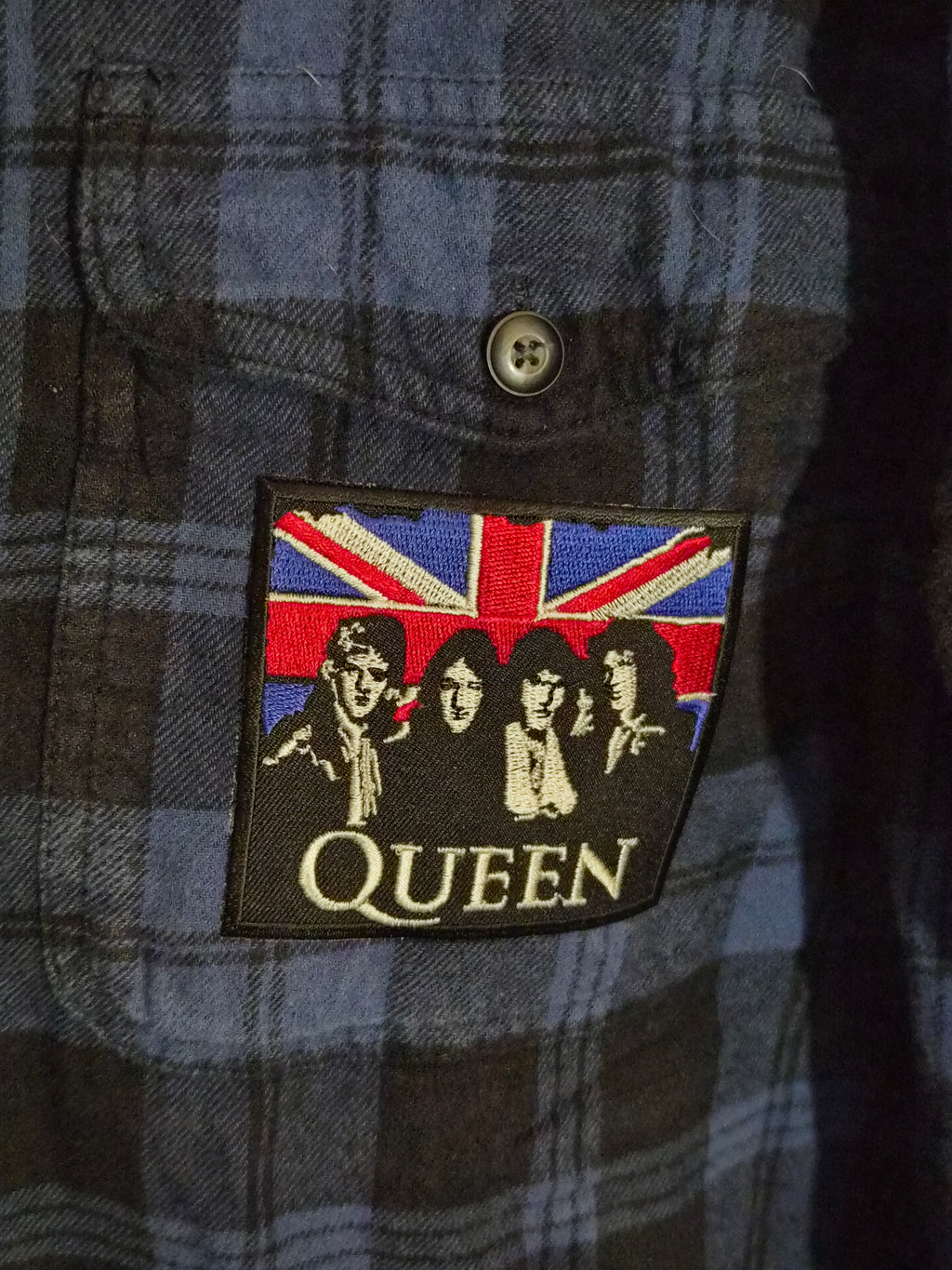 One-of-One Punk Flannel – Queen Patch – DIY Reworked Shirt 3XL