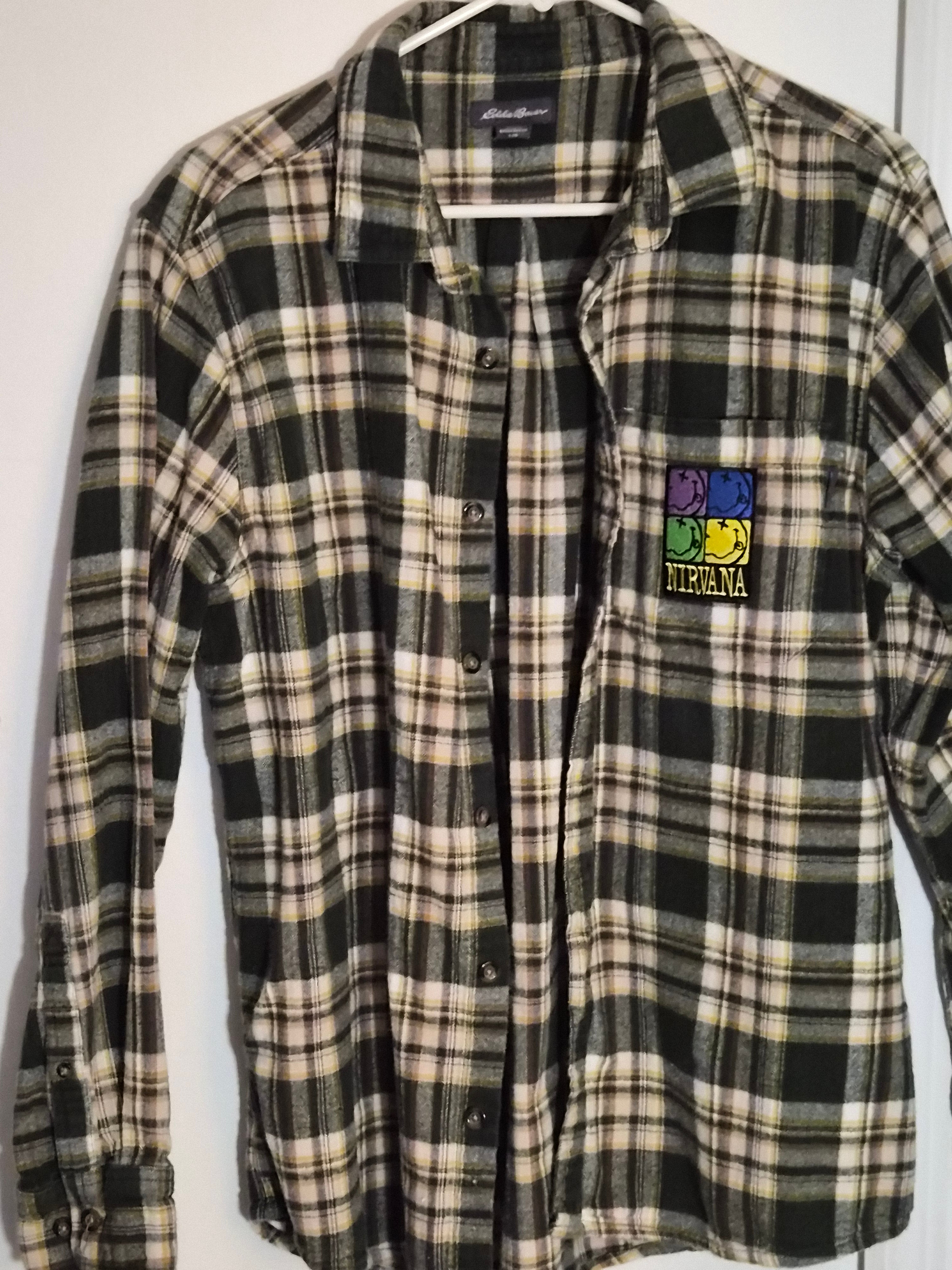 One-of-One Punk Flannel – Nirvana Patch – DIY Reworked Shirt Men's L
