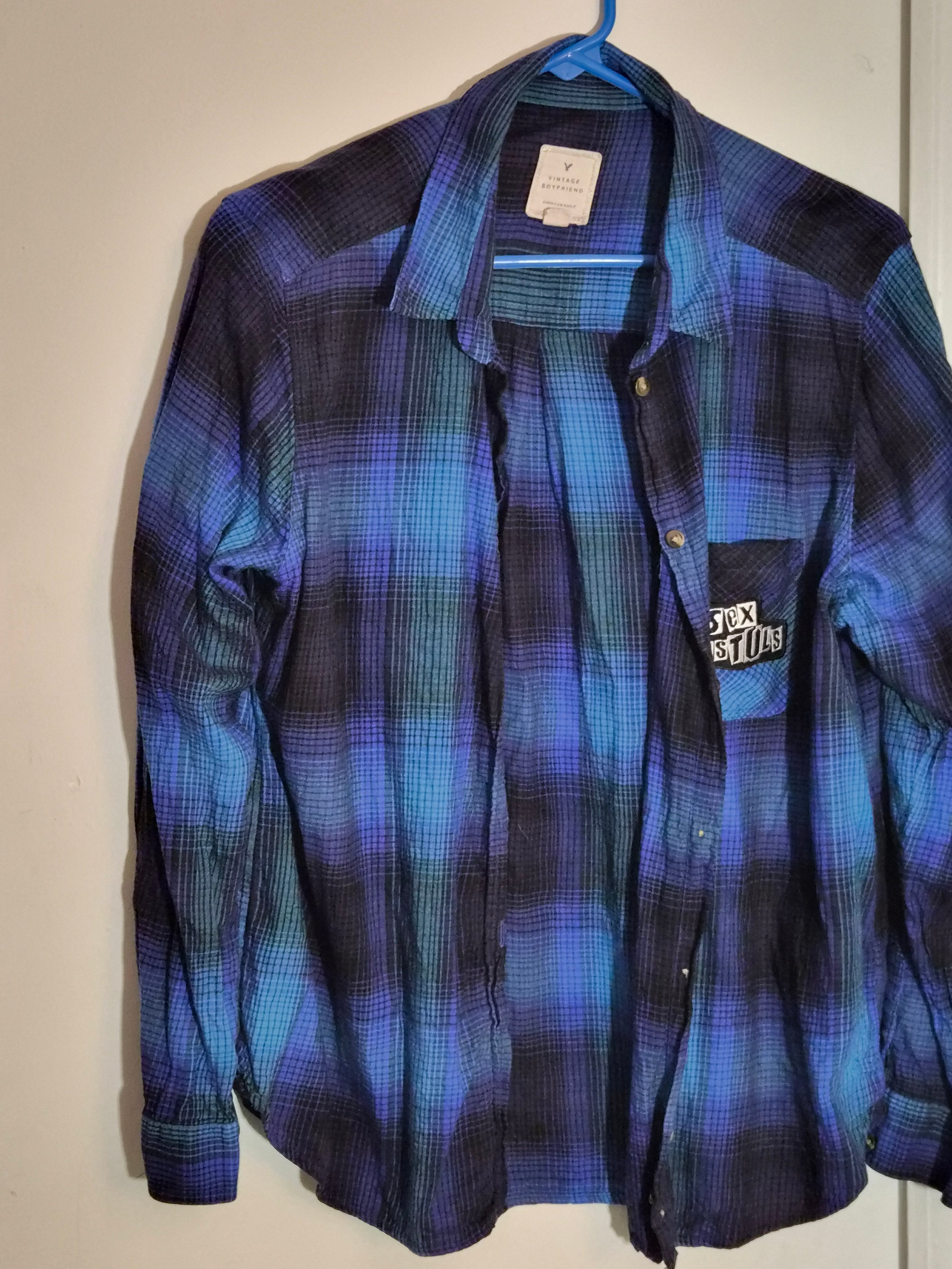 One-of-One Punk Flannel – Sex Pistols Patch – DIY Reworked Shirt XL Boyfriend Cut