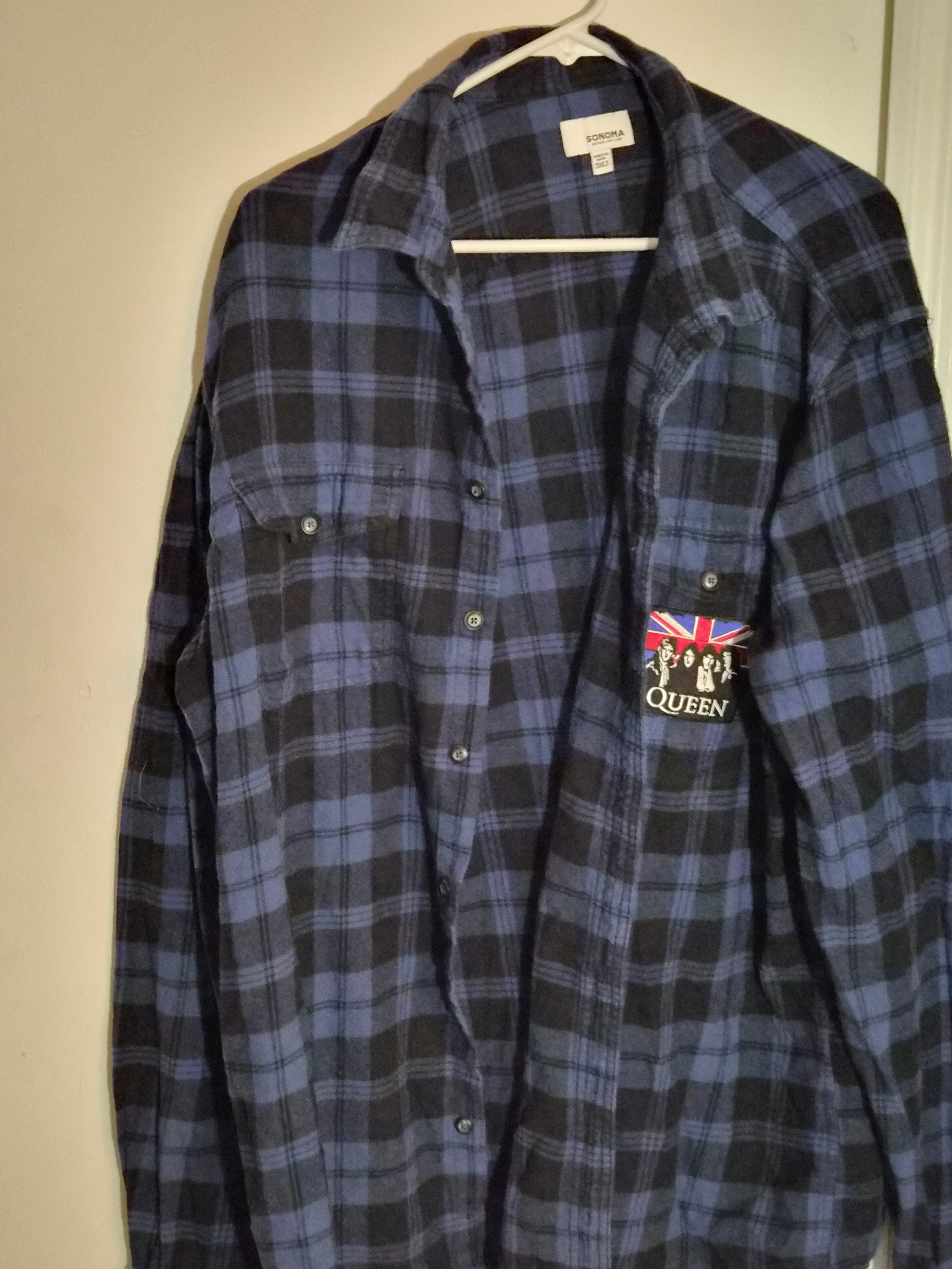 One-of-One Punk Flannel – Queen Patch – DIY Reworked Shirt 3XL