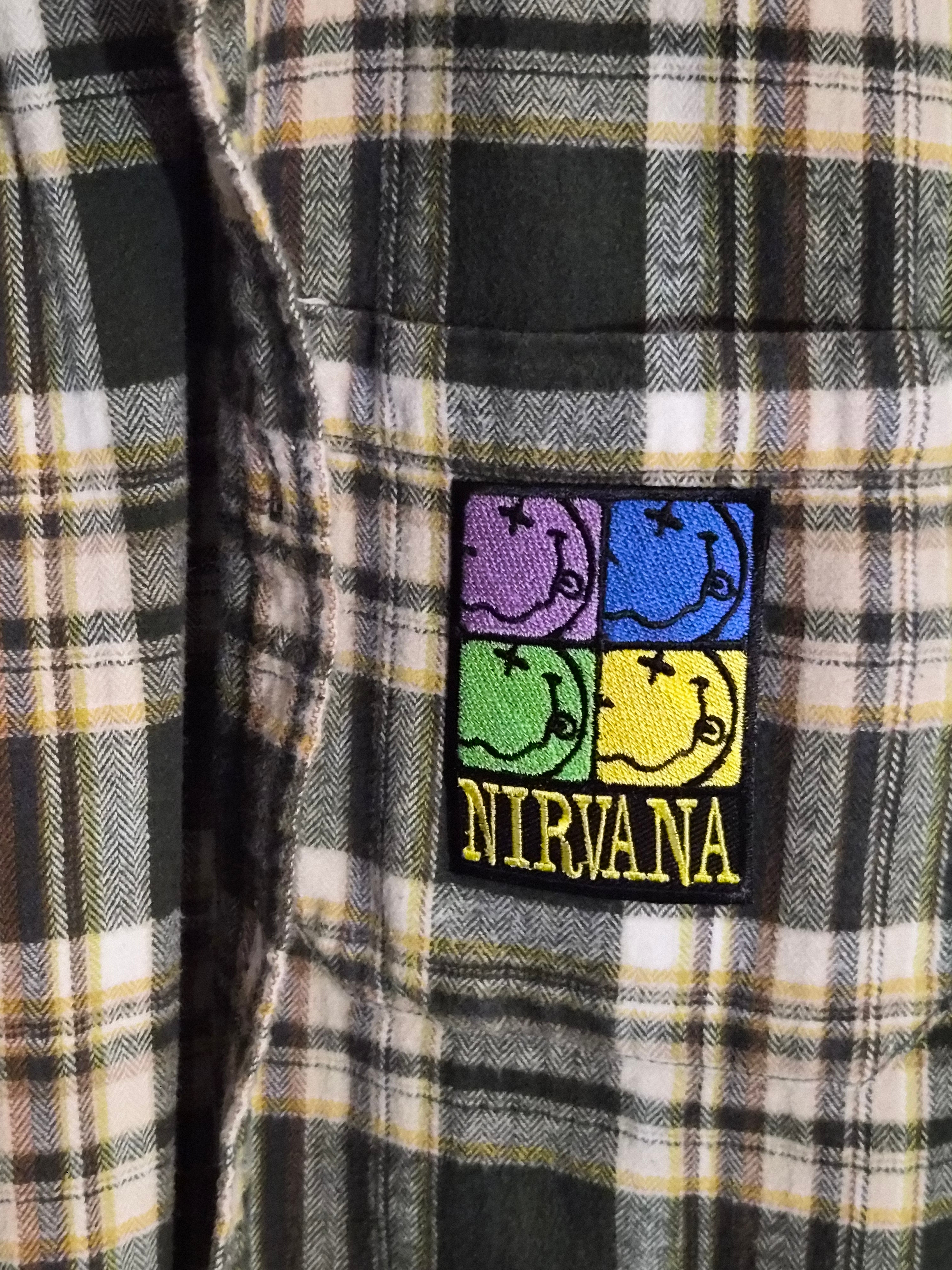 One-of-One Punk Flannel – Nirvana Patch – DIY Reworked Shirt Men's L