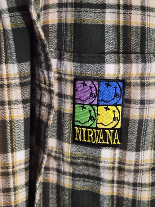 One-of-One Punk Flannel – Nirvana Patch – DIY Reworked Shirt Men's L