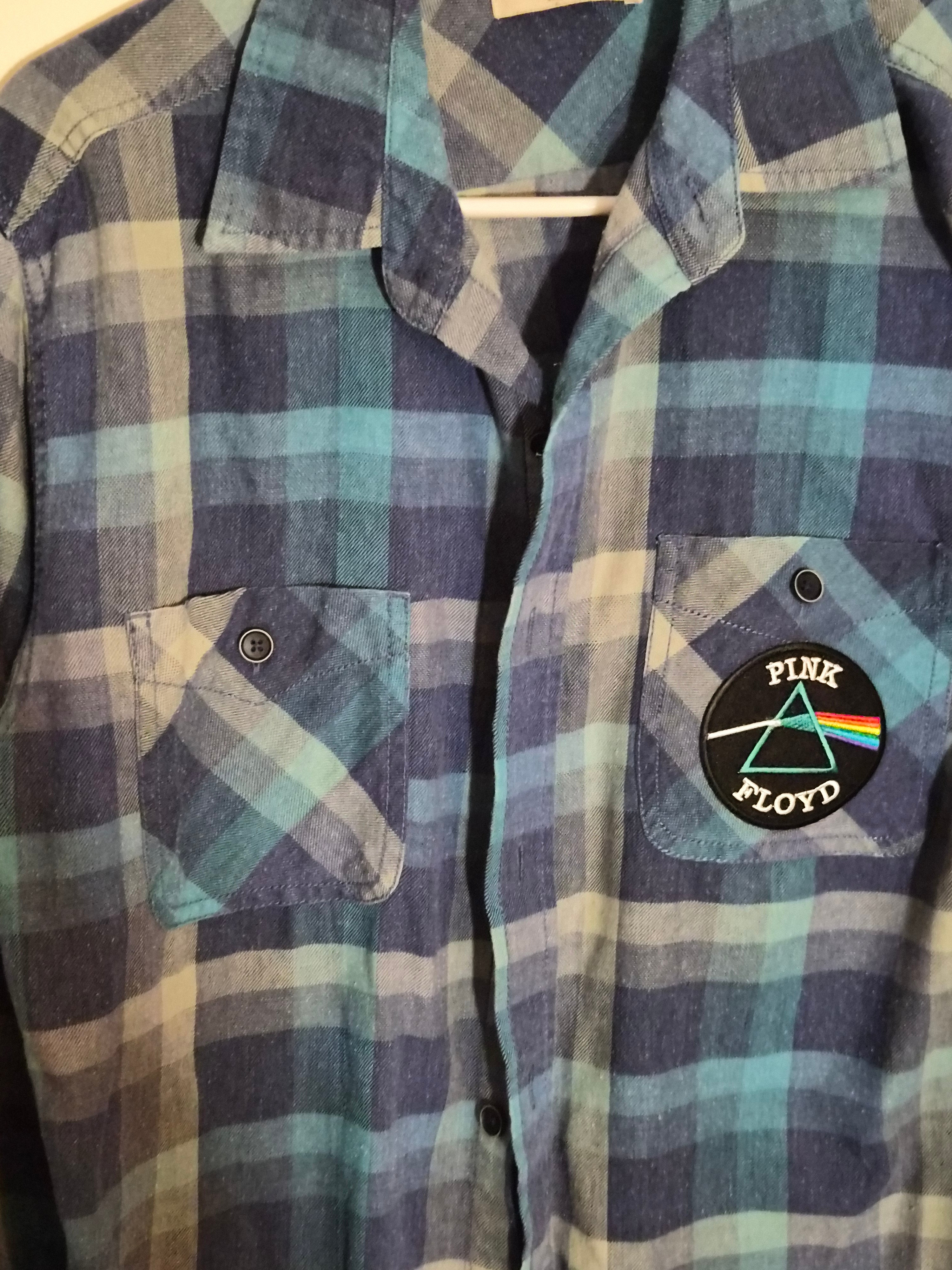 One-of-One Punk Flannel – Pink Floyd Patch – DIY Reworked Shirt Med
