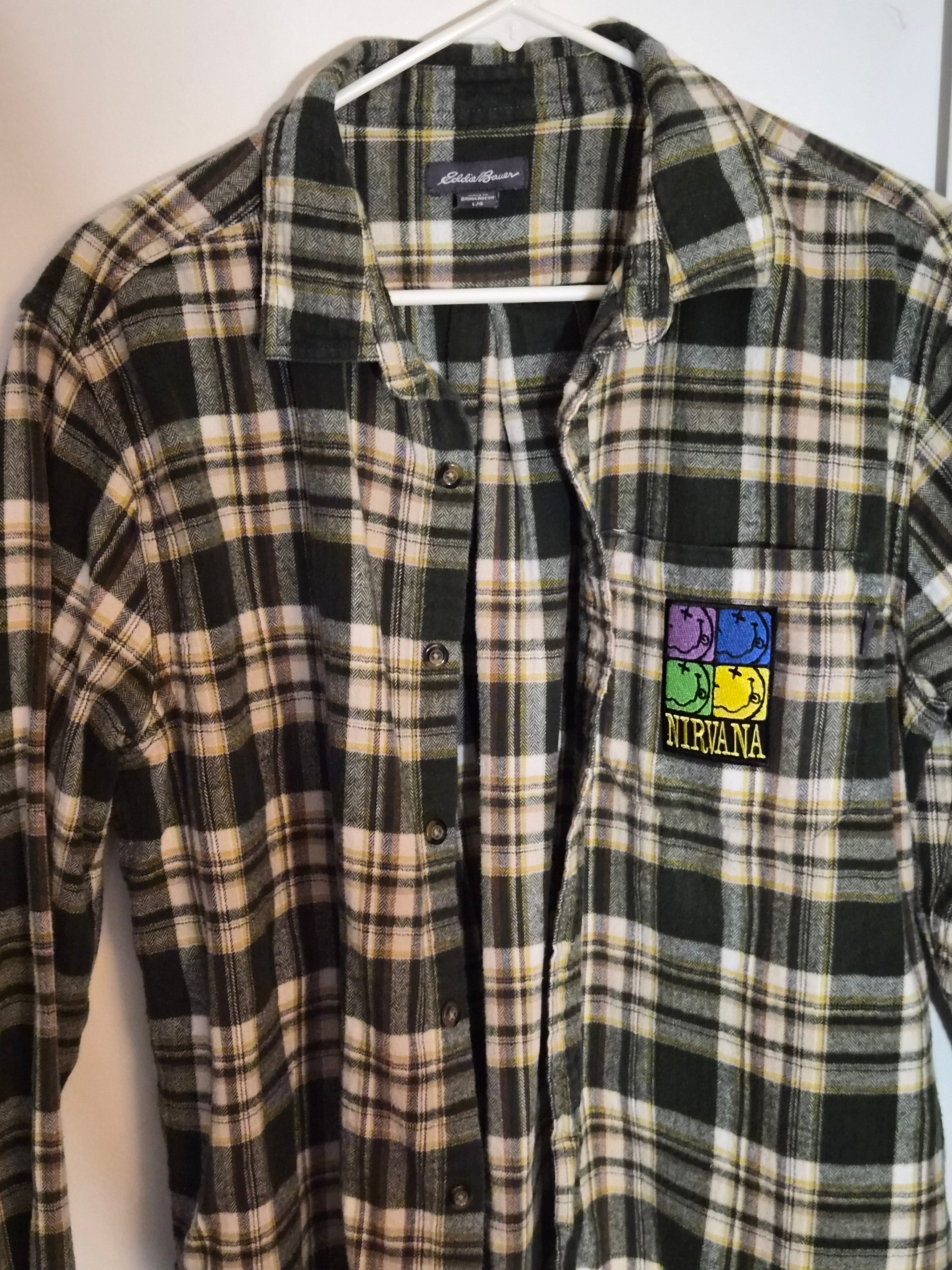One-of-One Punk Flannel – Nirvana Patch – DIY Reworked Shirt Men's L